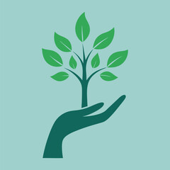 A minimalist tree growing out of a hand, symbolizing sustainable business practices