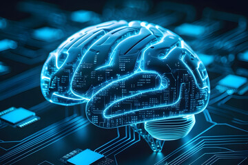 Creative image of Brain Made of AI Circuits and Chips,Advanced modern technology,AI evolution.