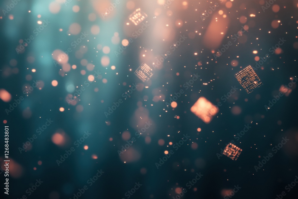 Poster floating particles create a mesmerizing atmosphere with hints of technology and depth in a digital a