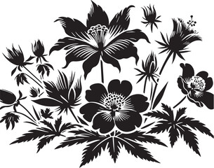 Black Color Rare flowers Silhouette Vector Illustration design, Solid White Background