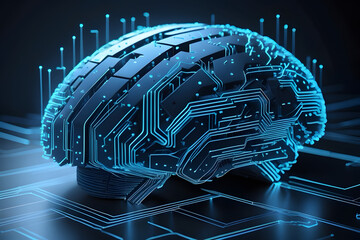 Creative image of Brain Made of AI Circuits and Chips,Advanced modern technology,AI evolution.