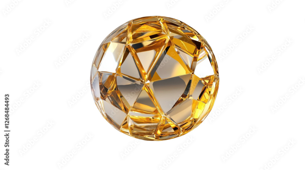 Poster golden polygonal sphere rotating on transparent background