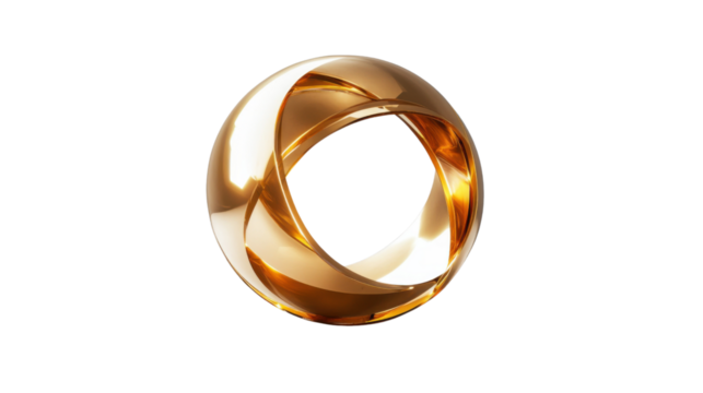 Golden mobius strip rotating on transparent background