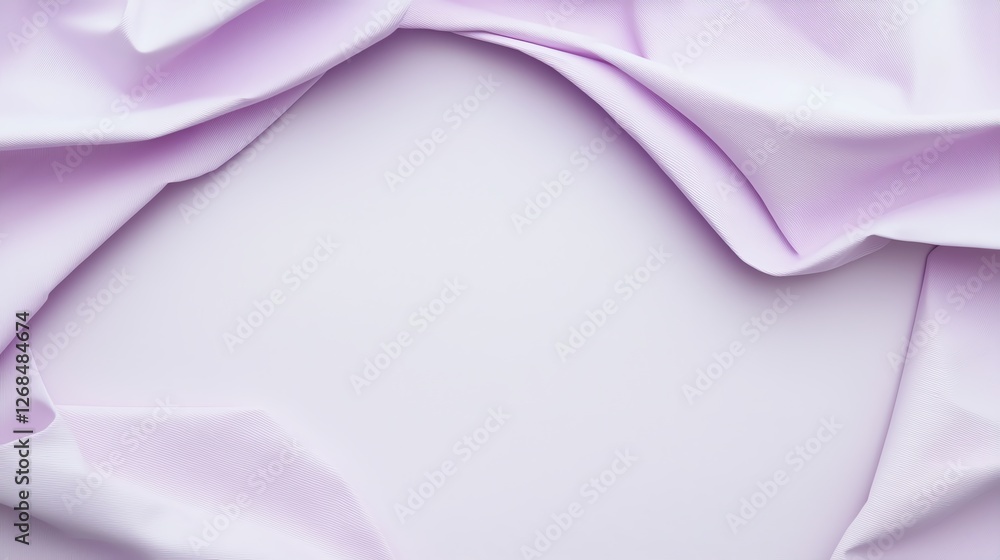 Poster soft lilac fabric elegantly draped, creating a smooth abstract pattern, perfect for background or te