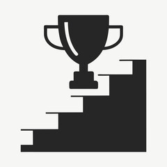 A trophy icon with a staircase leading up to it, symbolizing hard work and success