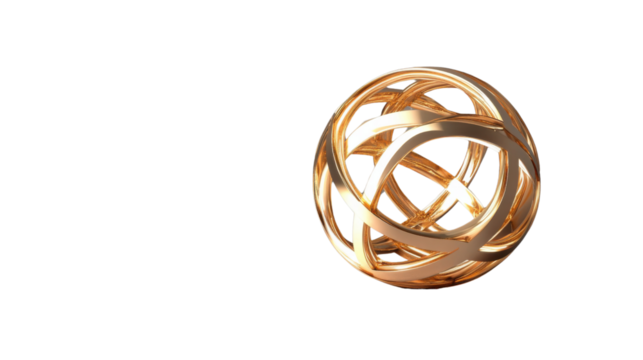 Golden abstract sphere rotating on transparent background
