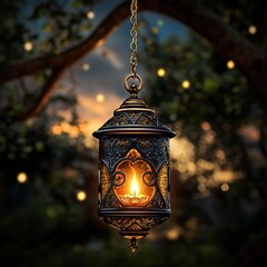 Festive Diwali lantern with intricate patterns, lit diya, mandala design, and Happy Diwali in festive font conveying joy and celebration