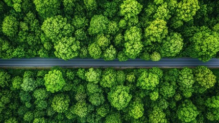 Aerial View Of A Road Through Lush Green Forest