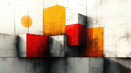 Abstract geometric composition with vibrant cubes and sunburst effect