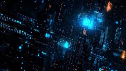 Abstract Digital Data Stream Glowing Circuit Board Texture