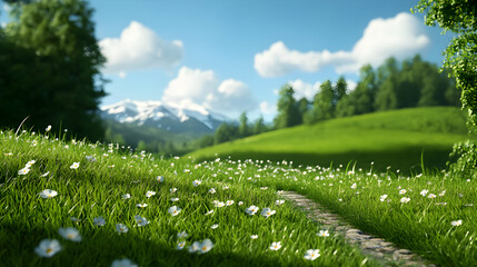 Fototapeta premium Sunny Day in Alpine Meadow with White Daisies