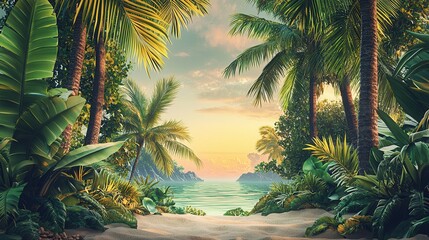 Fototapeta premium Tranquil Tropical Beach Sunset Paradise Scene