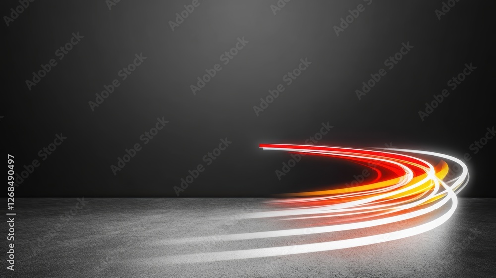 Poster abstract light trails on a dark background create a dynamic visual effect.