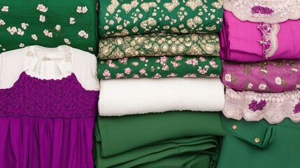 Colorful fabrics stacked market display