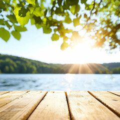Sunny Summer Lake Landscape with Wooden Dock