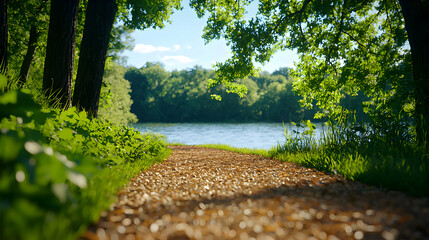 Sunny Summer Path Leading to a Tranquil Lake