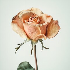 Dried Rose with Curled Brownish-Purple Petals on a White Background &ndash; A Delicate Symbol of Nostalgia and Elegance