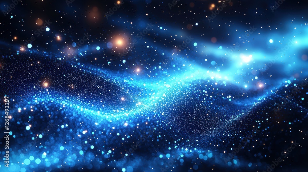Poster a mesmerizing abstract representation of cosmic waves and sparkling lights.