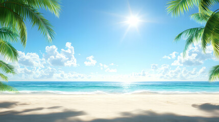 Obraz premium Sunny Tropical Beach Scene with Palm Trees