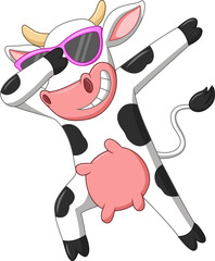 Cartoon a happy cow dabbing dance 