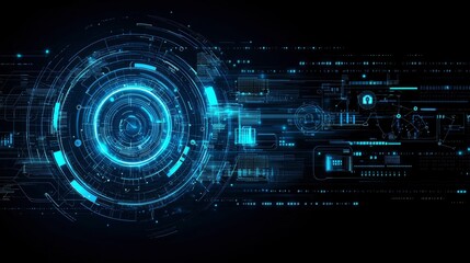 Abstract Futuristic Technology Interface Background with Glowing Circular HUD Elements