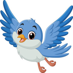 Cartoon a happy blue bird flying