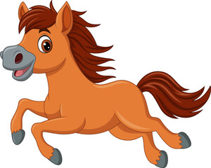 Cartoon a happy brown horse running