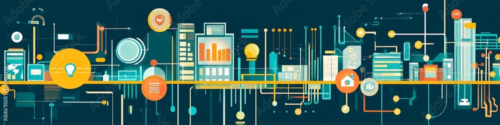 Aufkleber abstract cityscape illustrating interconnected systems and data flow