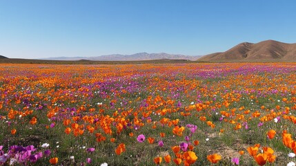 Fototapeta premium Vibrant Wildflower Superbloom Against Mountain Range