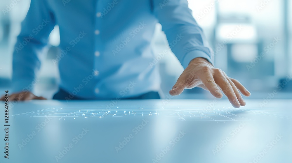 Poster person pointing at computer screen, data analysis, discussion and presentation in the digital worksp