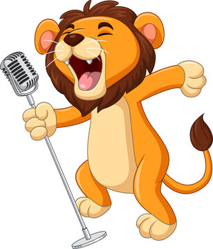 Cartoon a happy lion singing