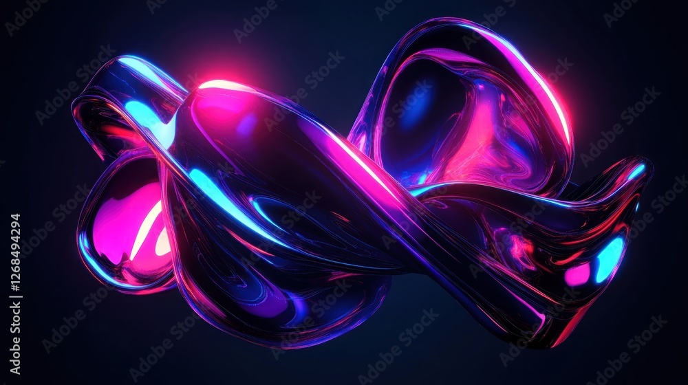 Poster abstract 3d twisted metallic form glowing with vibrant colors. possible use in website design, backg