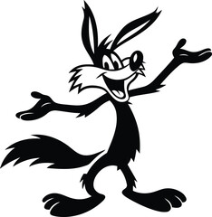 Cute funny dancing Coyote silhouette vector illustration, Cute funny dancing Coyote line art isolated vector art with transparent background