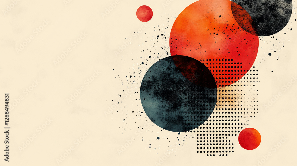 Poster abstract geometric pop art with bright colors, rectangles, circles and textural patterns in modern c