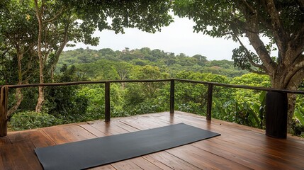 Serene Yoga Deck Overlooking Lush Greenery