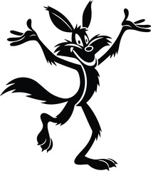 Cute funny dancing Coyote silhouette vector illustration, Cute funny dancing Coyote line art isolated vector art with transparent background