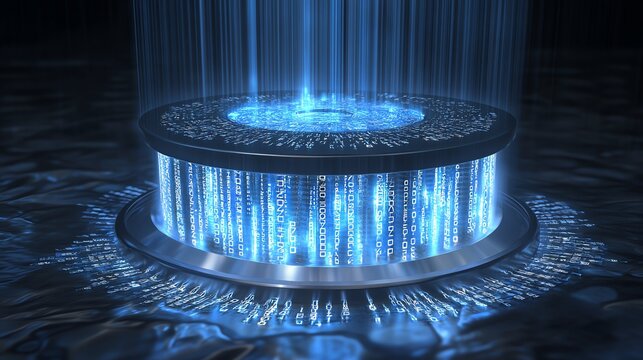 Quantum computing concept with futuristic processor and binary codes