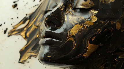 Abstract Face in Black and Gold Paint