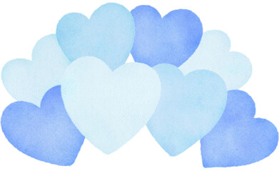 Blue hearts watercolor texture illustration