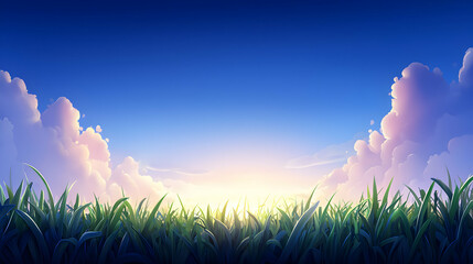 Sunrise Over Dewy Grass Field
