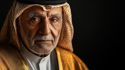 Traditional Portrait of a Senior Man in Traditional Arabian Attire with Serious Expression