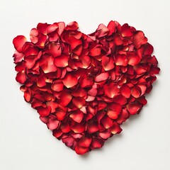 Heart Shape of Red Rose Petals on a White Background &ndash; A Timeless Symbol of Love and Romance