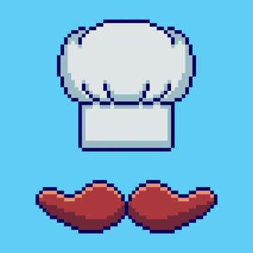 Pixel art Chef Hat and Mustache game asset design
