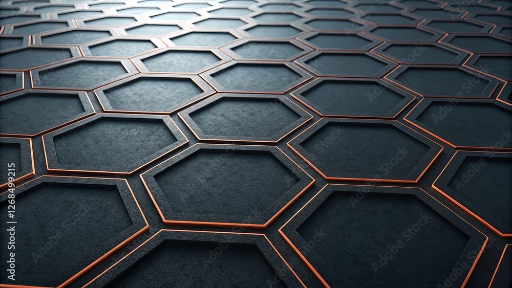 Poster A black and orange hexagonal tile pattern
