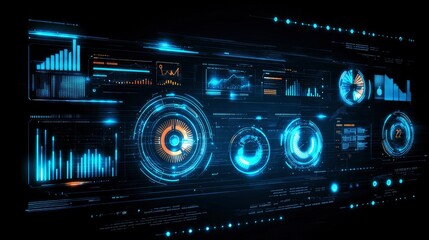 Fototapeta premium Futuristic Digital Dashboard Interface with Glowing Data Displays and Charts
