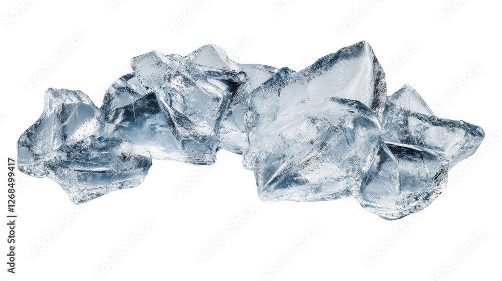 Poster ice cubes forming a refreshing composition on transparent background