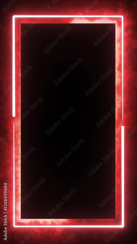 Poster red effect neon glowing frame background. repetitive motion animation and flashing. bright neon ligh