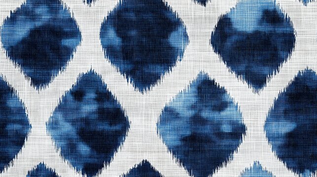  Close-up of blue and white ikat patterned fabric. Detailed, textured, ethnic and bohemian.Seamless watercolor pattern in ethno style