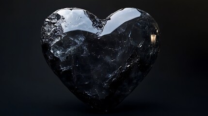 Fototapeta premium Dark Crystal Heart, Faceted Obsidian Form on a Deep Black Backdrop