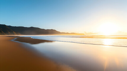 Sunrise Over Sandy Beach with Gentle Waves